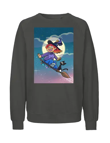 Hexe auf Besen - Hexe, Witch, Halloween, Comic - Fairtrade Sweatshirt