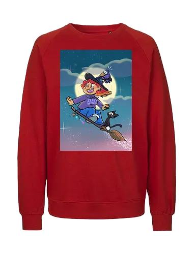 Hexe auf Besen - Hexe, Witch, Halloween, Comic - Fairtrade Sweatshirt