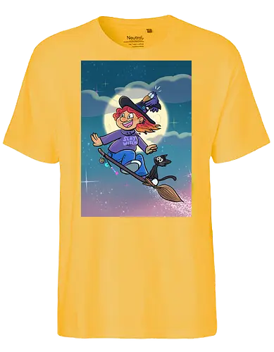 Hexe auf Besen - Hexe, Witch, Halloween, Comic - Fairtrade T-Shirt