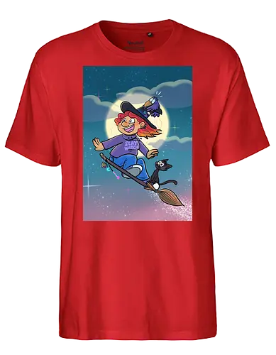 Hexe auf Besen - Hexe, Witch, Halloween, Comic - Fairtrade T-Shirt