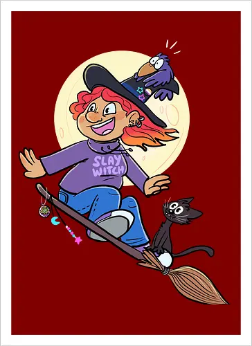 Hexe auf Besen (ohne Background) - Hexe, witch, Halloween - Artprint