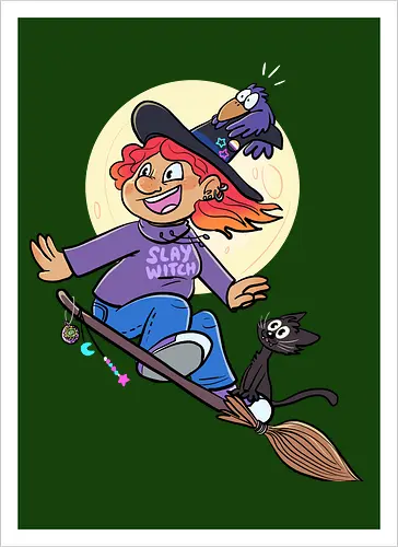 Hexe auf Besen (ohne Background)