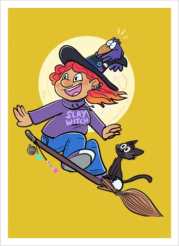 Hexe auf Besen (ohne Background) - Hexe, witch, Halloween - Artprint