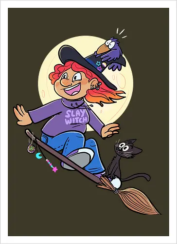 Hexe auf Besen (ohne Background) - Hexe, witch, Halloween - Artprint