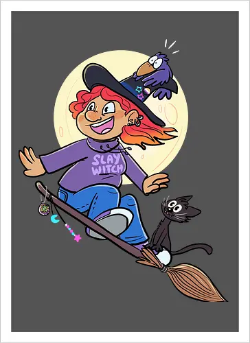 Hexe auf Besen (ohne Background) - Hexe, witch, Halloween - Artprint