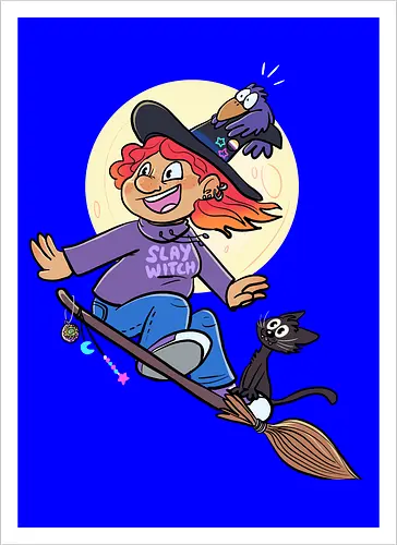 Hexe auf Besen (ohne Background) - Hexe, witch, Halloween - Artprint
