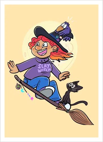 Hexe auf Besen (ohne Background) - Hexe, witch, Halloween - Artprint