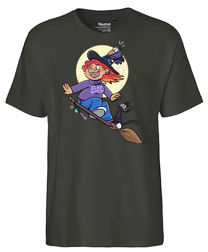 Hexe auf Besen (ohne Background) - Hexe, witch, Halloween - Fairtrade T-Shirt