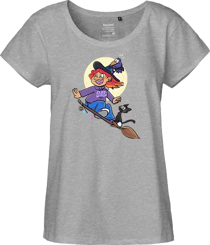 Hexe auf Besen (ohne Background) - Hexe, witch, Halloween - Fairtrade Girl Shirt