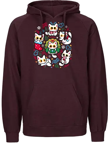 Cats Gone Christmas - white cats, cat lover, christmas, colorful, cozy, cute animals, festive, funny, holiday, kawaii, kittens, kitties, merry xmas, silly, winter season - Fairtrade Hoodie