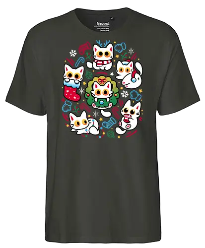 Cats Gone Christmas - white cats, cat lover, christmas, colorful, cozy, cute animals, festive, funny, holiday, kawaii, kittens, kitties, merry xmas, silly, winter season - Fairtrade T-Shirt