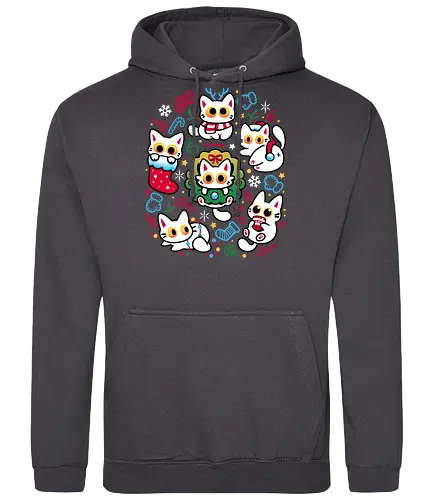 Cats Gone Christmas - white cats, cat lover, christmas, colorful, cozy, cute animals, festive, funny, holiday, kawaii, kittens, kitties, merry xmas, silly, winter season - Standard Hoodie