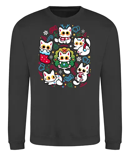 Cats Gone Christmas - white cats, cat lover, christmas, colorful, cozy, cute animals, festive, funny, holiday, kawaii, kittens, kitties, merry xmas, silly, winter season - Sweatshirt