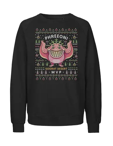 Phreeoni Ugly Sweater - ragnarok online, slime, mmorpg, jrpg, poring, angeling, deviling, deviruchi, ragnarok mobile, gaming, video game, gamer, ragnarok eternal love, xmas, ragnarok origin, ugly christmas sweater, geffen dungeon, christmas, phreeoni - Fairtrade Sweatshirt