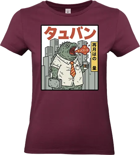 Kaiju Commuter Grumbles - Godzilla commute, office worker, funny Godzilla, corporate monster, kaiju humor, ironic, t-shirt design, art print, Japanese graphic, cool monster, anti-work, meme art, pop culture, salaryman. - Standard T-Shirt (Women)