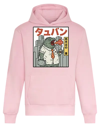 Kaiju Commuter Grumbles - Godzilla commute, office worker, funny Godzilla, corporate monster, kaiju humor, ironic, t-shirt design, art print, Japanese graphic, cool monster, anti-work, meme art, pop culture, salaryman. - Heavyweight Hoodie