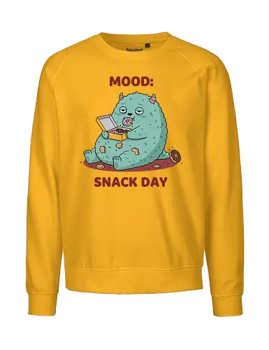 Mood: Snack Day Monster - Mood Snack Day, funny monster, cute monster, donuts, comfort food, foodie humor, lazy day, cartoon monster, t-shirt design, art print, sarcastic, quirky humor, pastry lover, cheat day. - Fairtrade Sweatshirt
