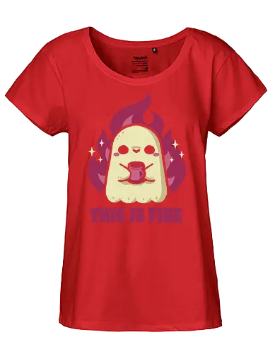 This is Fine Ghost Coffee - meme, im fine, funny, ghost, burnout, flame, fire, coffee, dark humor, spooky, creepy, goth, pink, xmorfina, this is fine - Fairtrade Girl Shirt