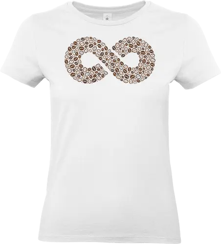 Coffee Beans Infinity Symbol - coffee beans, coffee, infinity, symbol, love, caffeine, addict, vintage, retro, brown, pattern, doodle, lemniscate, math, xmorfina - Standard T-Shirt (Women)
