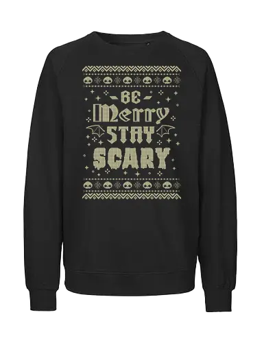 Be Merry Stay Scary Ugly Sweater - be merry stay scary, spooky, creepy, horror, scary, goth, ugly sweater, xmas, christmas, dark, skull, halloween, festive, knitted, xmorfina - Fairtrade Sweatshirt