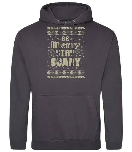 Be Merry Stay Scary Ugly Sweater - be merry stay scary, spooky, creepy, horror, scary, goth, ugly sweater, xmas, christmas, dark, skull, halloween, festive, knitted, xmorfina - Standard Hoodie