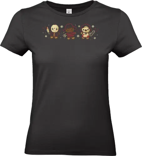 Cute Gingerbread Killers - gingerbread, jason voorhees, freddy krueger, leatherface, horror, christmas, creepy cute, spooky cute, killer, halloween, cookies, sweet, splatter, food, xmorfina - Standard T-Shirt (Women)