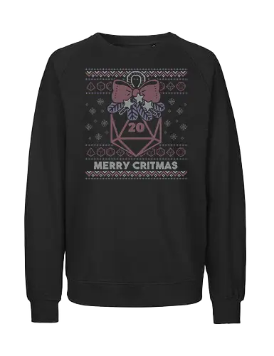 Merry Critmas Ugly Sweater - merry critmas, d20, crit, ugly sweater, xmas, christmas, Pen and Paper, rpg, boardgame, dice, festive, knitted, fantasy, xmorfina - Fairtrade Sweatshirt