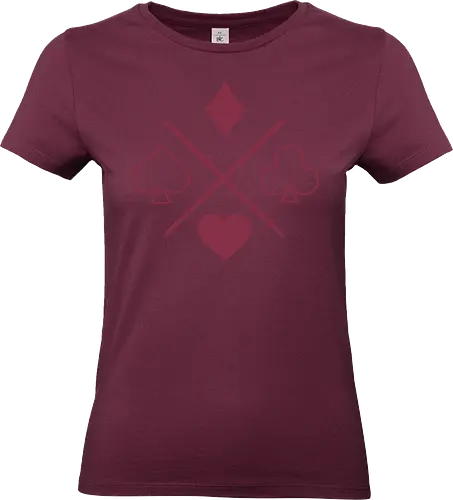 Playing Card Suits - playing cards, suits, diamonds, clubs, hearts, spades, icon, symbol, card game, magic tricks, poker, blackjack, bridge, euchre, xmorfina - Standard T-Shirt (Women)