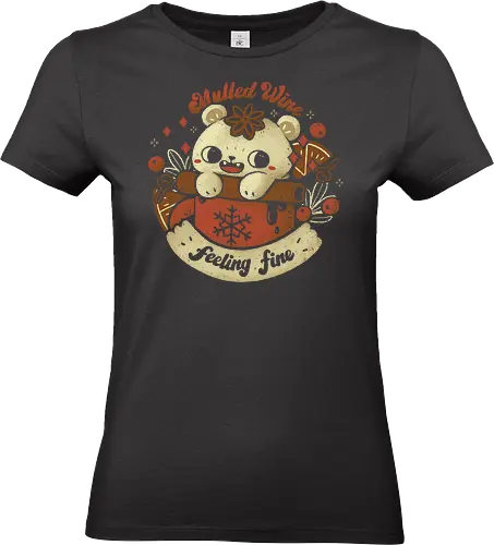 Cute Mulled Wine - mulled wine, gluhwein, spiced wine, drink, christmas, cat, cinnamon, star anise, berry, orange, kawaii, cute, mochi, xmas, xmorfina - Standard T-Shirt (Women)