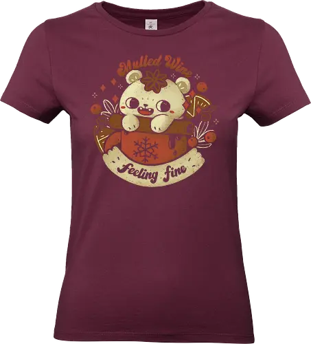 Cute Mulled Wine - mulled wine, gluhwein, spiced wine, drink, christmas, cat, cinnamon, star anise, berry, orange, kawaii, cute, mochi, xmas, xmorfina - Standard T-Shirt (Women)