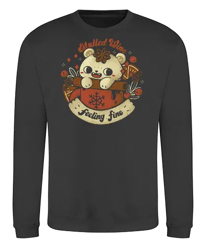 Cute Mulled Wine - mulled wine, gluhwein, spiced wine, drink, christmas, cat, cinnamon, star anise, berry, orange, kawaii, cute, mochi, xmas, xmorfina - Sweatshirt