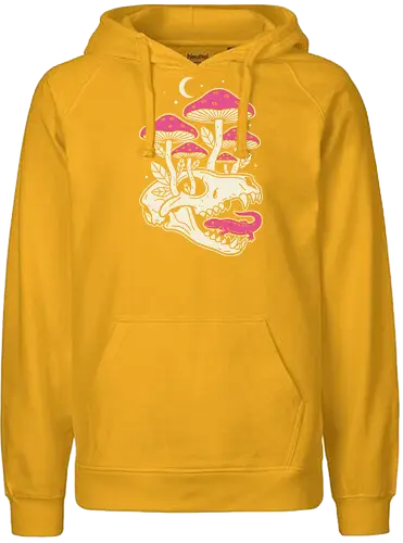 Mushroom Skull Growth - Mushroom skull, macabre cottagecore, gothic nature, Amanita muscaria, pink mushroom, lizard, animal skull, dark academia, fantasy art, t-shirt design, art print, whimsical, spooky cute, unique graphic, toadstool - Fairtrade Hoodie