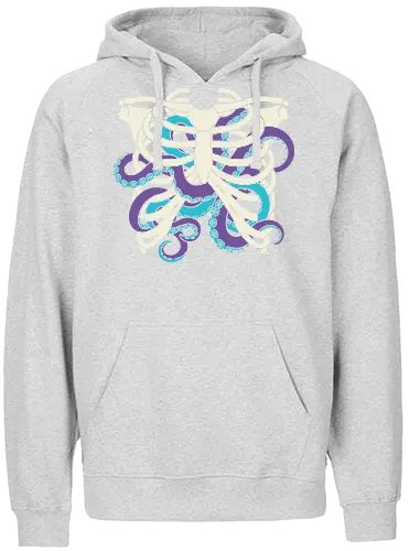 Heart of Tentacles - Octopus ribs, tentacle heart, surreal art, anatomical, weird art, gothic, marine biology, Cthulhu, unique graphic, t-shirt design, art print, macabre, deep sea, purple and teal, unconventional - Fairtrade Hoodie