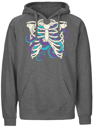Heart of Tentacles - Octopus ribs, tentacle heart, surreal art, anatomical, weird art, gothic, marine biology, Cthulhu, unique graphic, t-shirt design, art print, macabre, deep sea, purple and teal, unconventional - Fairtrade Hoodie