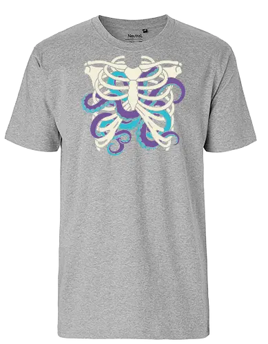 Heart of Tentacles - Octopus ribs, tentacle heart, surreal art, anatomical, weird art, gothic, marine biology, Cthulhu, unique graphic, t-shirt design, art print, macabre, deep sea, purple and teal, unconventional - Fairtrade T-Shirt