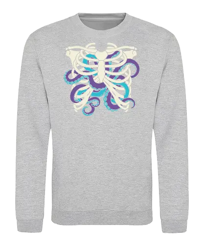 Heart of Tentacles - Octopus ribs, tentacle heart, surreal art, anatomical, weird art, gothic, marine biology, Cthulhu, unique graphic, t-shirt design, art print, macabre, deep sea, purple and teal, unconventional - Sweatshirt