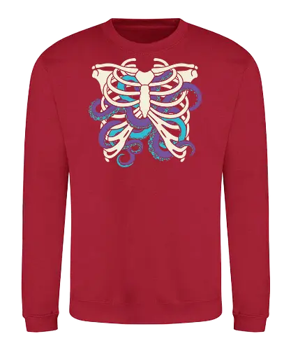 Heart of Tentacles - Octopus ribs, tentacle heart, surreal art, anatomical, weird art, gothic, marine biology, Cthulhu, unique graphic, t-shirt design, art print, macabre, deep sea, purple and teal, unconventional - Sweatshirt