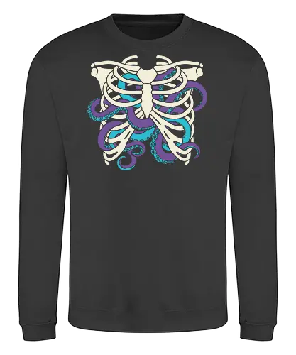 Heart of Tentacles - Octopus ribs, tentacle heart, surreal art, anatomical, weird art, gothic, marine biology, Cthulhu, unique graphic, t-shirt design, art print, macabre, deep sea, purple and teal, unconventional - Sweatshirt