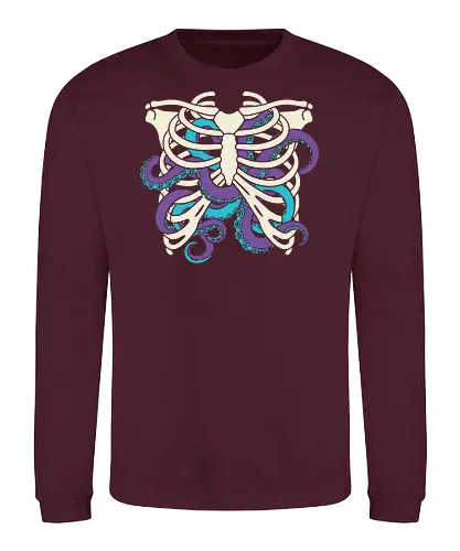 Heart of Tentacles - Octopus ribs, tentacle heart, surreal art, anatomical, weird art, gothic, marine biology, Cthulhu, unique graphic, t-shirt design, art print, macabre, deep sea, purple and teal, unconventional - Sweatshirt