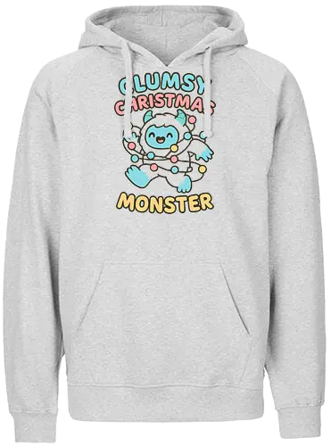  Clumsy Christmas Monster - Clumsy Christmas Monster, Yeti, abominable snowman, funny Christmas, cute monster, holiday humor, Christmas lights, tangled, whimsical, pastel, t-shirt design, art print, festive humor, cute yeti. - Fairtrade Hoodie