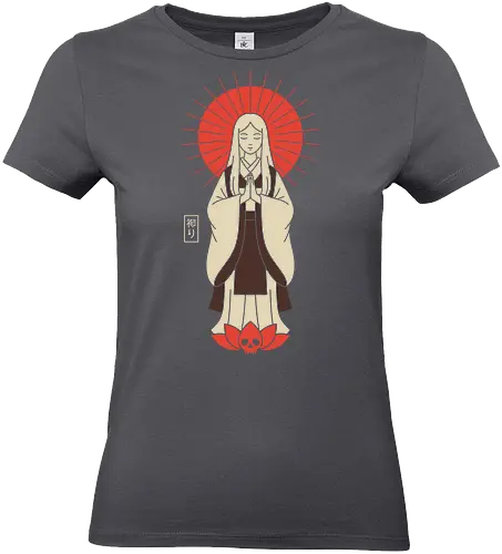 Zen Goddess of Mercy - Zen goddess, Bodhisattva, Kannon, Guanyin, Japanese art, minimalist, spiritual art, red sun, lotus, skull, macabre, aesthetic graphic, t-shirt design, art print, Asian mythology, meditating figure - Standard T-Shirt (Women)