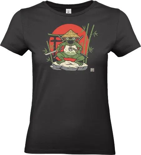  Ronin Frog Warrior - Ninja frog, samurai frog, ronin, frog warrior, Japanese art, torii gate, Hinomaru, katana, fantasy art, t-shirt design, art print, cool frog, gecko, unique graphic, traditional Japan, shinobi - Standard T-Shirt (Women)