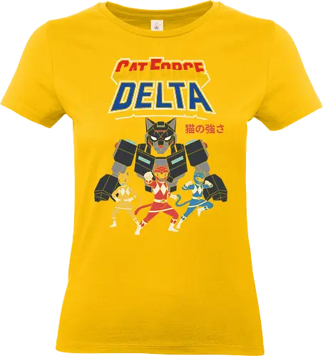 Cat Force Delta: Feline Megazord - Cat Force Delta, Power Rangers parody, cat mecha, feline megazord, funny cat, sci-fi, mecha anime, nostalgic cartoon, fan art, t-shirt design, art print, geek humor, pop culture mashup, cat lover - Standard T-Shirt (Women)