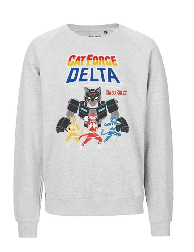 Cat Force Delta: Feline Megazord - Cat Force Delta, Power Rangers parody, cat mecha, feline megazord, funny cat, sci-fi, mecha anime, nostalgic cartoon, fan art, t-shirt design, art print, geek humor, pop culture mashup, cat lover - Fairtrade Sweatshirt