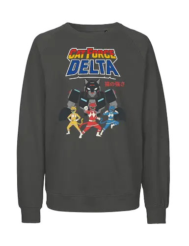 Cat Force Delta: Feline Megazord - Cat Force Delta, Power Rangers parody, cat mecha, feline megazord, funny cat, sci-fi, mecha anime, nostalgic cartoon, fan art, t-shirt design, art print, geek humor, pop culture mashup, cat lover - Fairtrade Sweatshirt