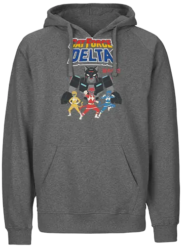 Cat Force Delta: Feline Megazord - Cat Force Delta, Power Rangers parody, cat mecha, feline megazord, funny cat, sci-fi, mecha anime, nostalgic cartoon, fan art, t-shirt design, art print, geek humor, pop culture mashup, cat lover - Fairtrade Hoodie