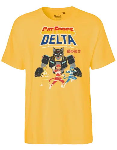 Cat Force Delta: Feline Megazord - Cat Force Delta, Power Rangers parody, cat mecha, feline megazord, funny cat, sci-fi, mecha anime, nostalgic cartoon, fan art, t-shirt design, art print, geek humor, pop culture mashup, cat lover - Fairtrade T-Shirt