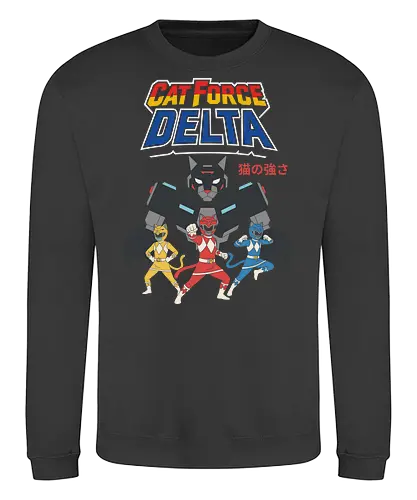 Cat Force Delta: Feline Megazord - Cat Force Delta, Power Rangers parody, cat mecha, feline megazord, funny cat, sci-fi, mecha anime, nostalgic cartoon, fan art, t-shirt design, art print, geek humor, pop culture mashup, cat lover - Sweatshirt