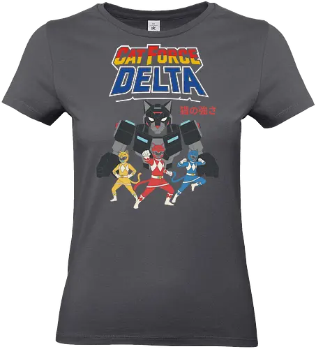 Cat Force Delta: Feline Megazord - Cat Force Delta, Power Rangers parody, cat mecha, feline megazord, funny cat, sci-fi, mecha anime, nostalgic cartoon, fan art, t-shirt design, art print, geek humor, pop culture mashup, cat lover - Standard T-Shirt (Women)