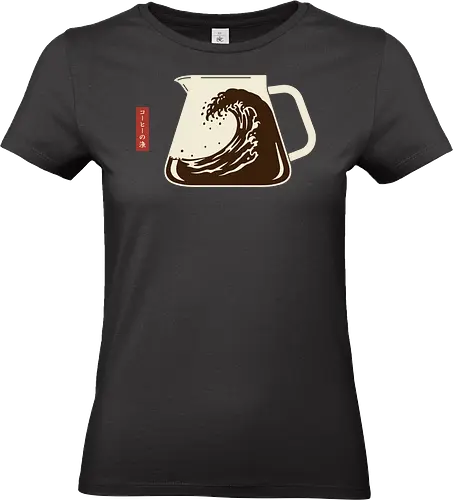 The Great Wave Off Coffee - Coffee Wave, Great Wave parody, Hokusai, coffee art, minimalist, Japanese art, coffee lover, caffeine, unique graphic, t-shirt design, art print, cultural mashup, foodie, retro coffee, The Great Wave off Kanagawa - Standard T-Shirt (Women)